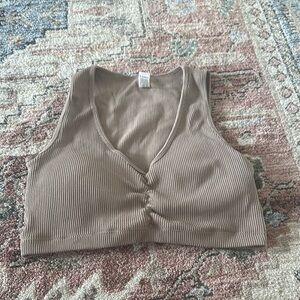 Women's Tan Ribbed Crop Top